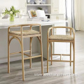 Wooden Coffee Cafe Shop Armrest high Kitchen Restaurant Dining Wood Bar Counter Stool with Rope Seat
